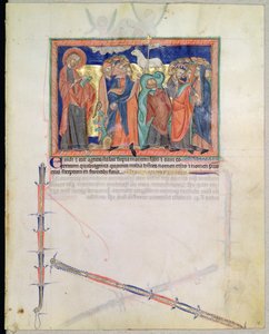 Ms L.A. 139-Lisboa fol.41 St. Johannes de Evangelist kijkt toe hoe honderd vierenveertigduizend de Lam aanbidden op de berg Zion, uit de Gulbenkian Apocalyps, ca. 1265-70